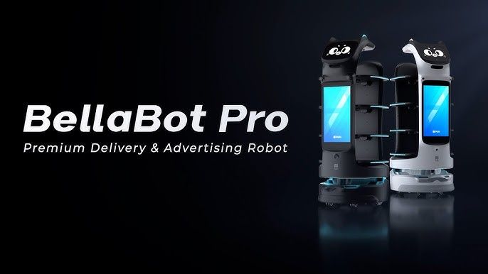 BellaBot Pro: Robot premium de entrega y publicidad para interiores, con doble pantalla y modos de servicio.
